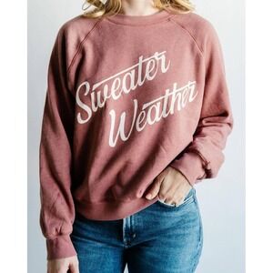Sweater Weather Graphic Sweatshirt Rose Pink Cotton Blend Pullover Medium